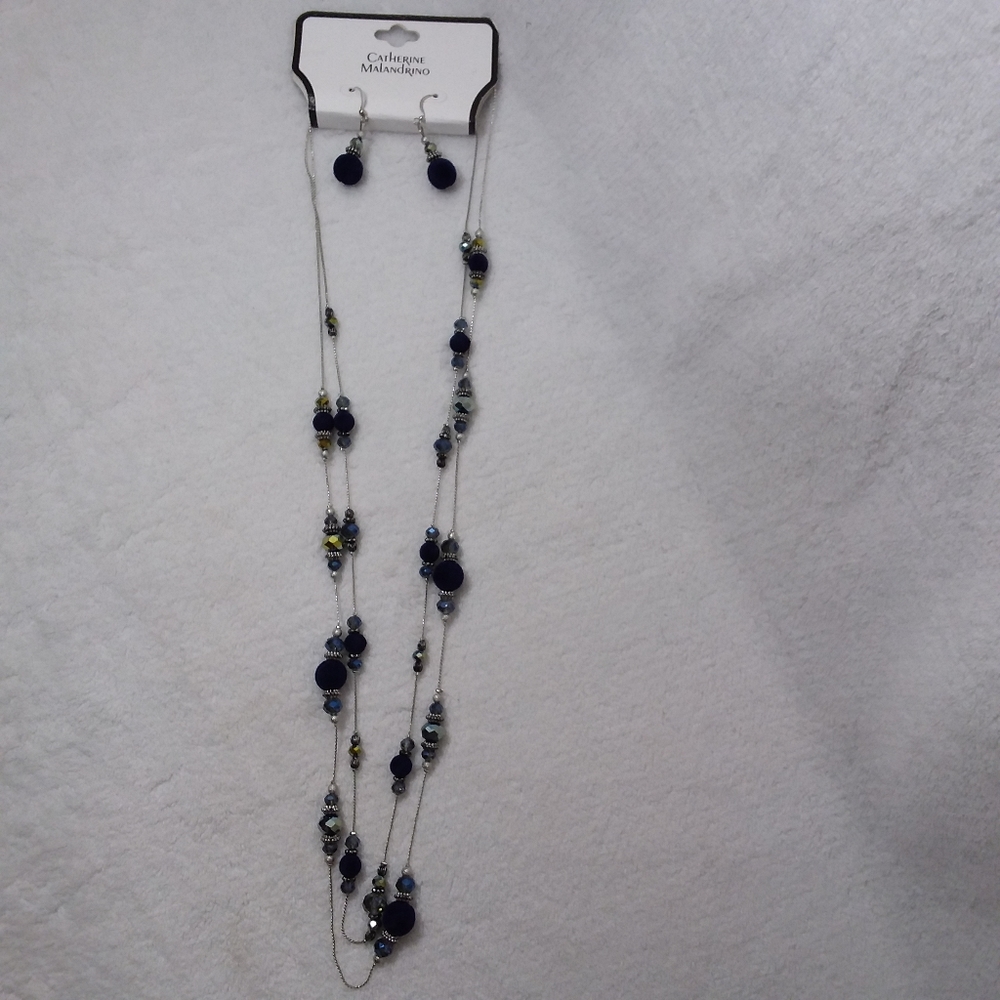 Double Length Necklace Dangle Pierce Earrings Blue Catherine Malandrino